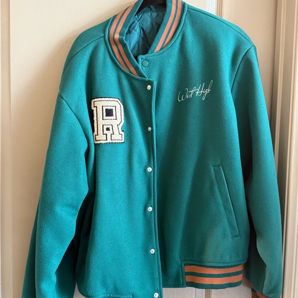 Forever 21 Green Bomber Jacket with Ribbed Detailing